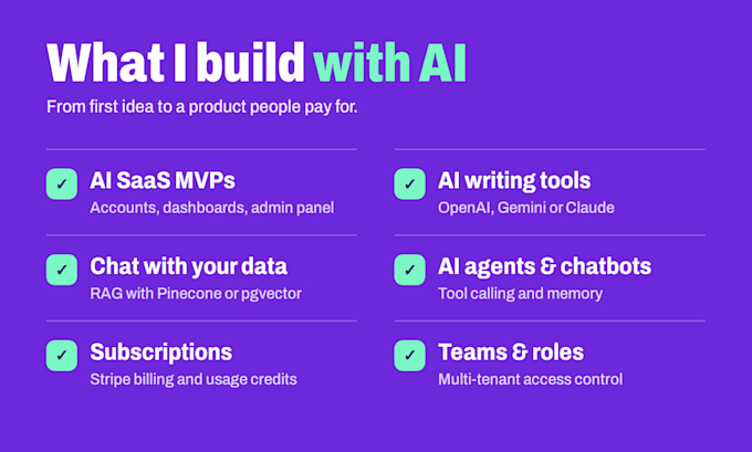 build ai saas mvp, ai web app and ai agent with nextjs and openai