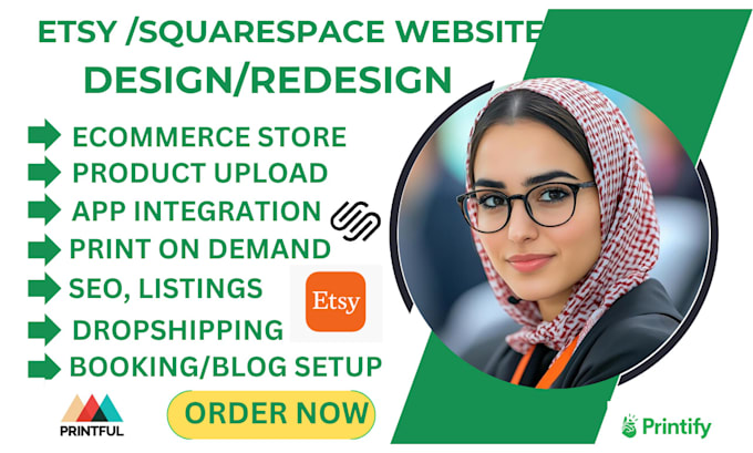 design redesign modern squarespace website development setup etsy pod booking