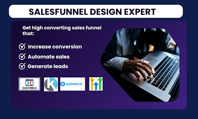design high converting sales funnel on clickfunnels, ghl, kajabi , or systeme io