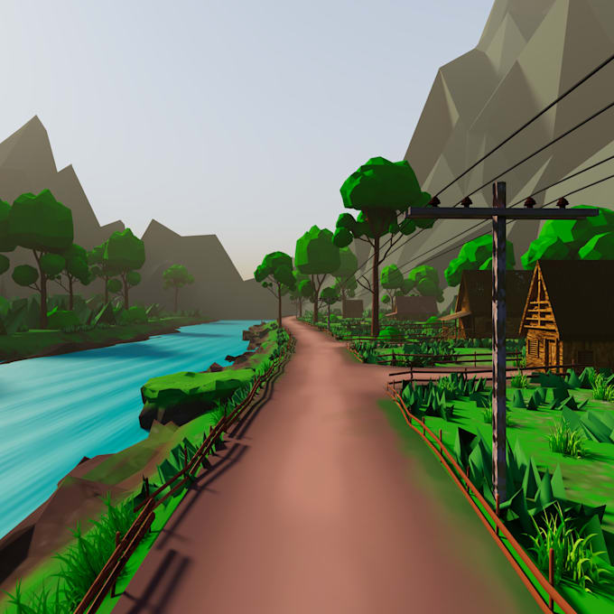 create low poly 3d assets, stylized, environment, render