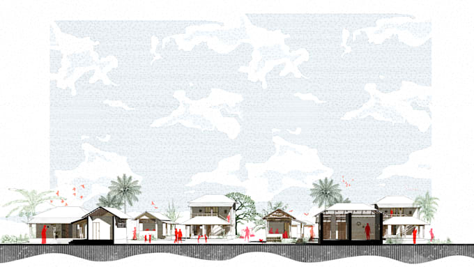 do autocad floorplan, section, elevation render in photoshop