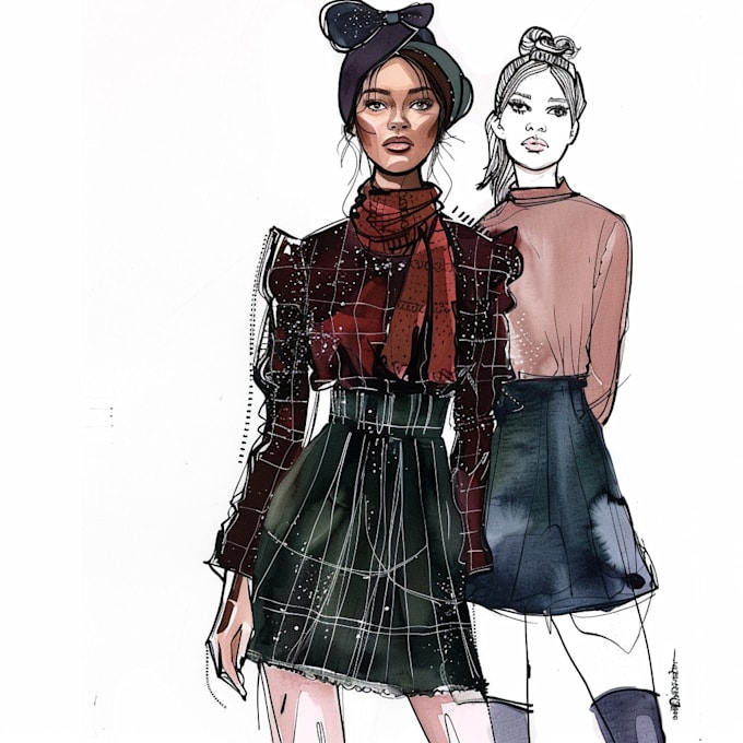 draw a fashion illustration, sketch, portrait