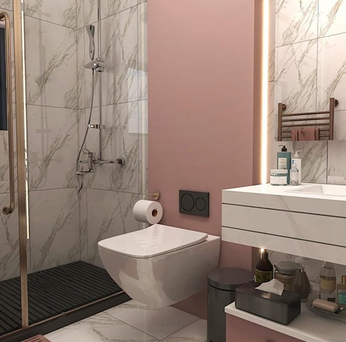 design a modern luxury bathroom with realistic 3d rendering