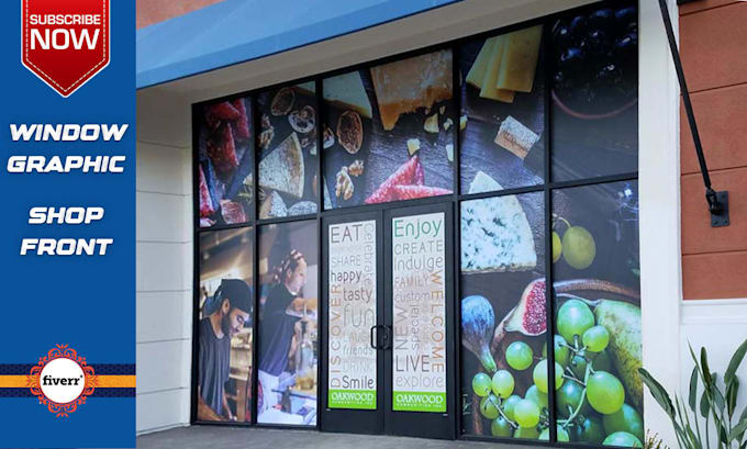 creative shop front or storefront window graphics, window sticker, signage,decal