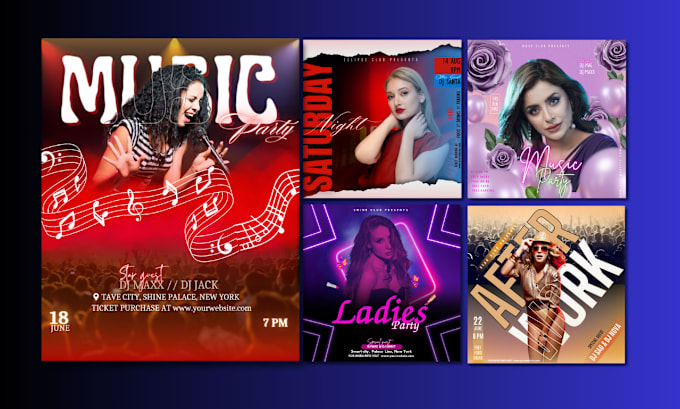 do club, bar, music, christmas, dj, birthday, event, party flyers and posters