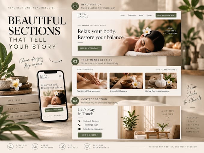 design and build a modern spa massage and wellness website