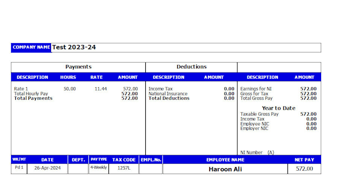 run full UK payroll, produce your payslips and p60s, paye registration