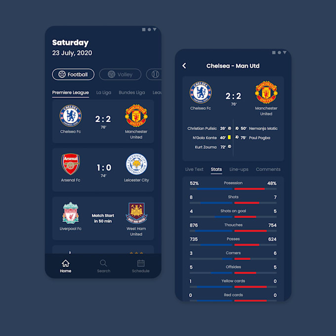develop live score website, live score app with live streaming features