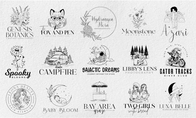 create a feminine hand drawn boho botanical logo with whimsical style within 24