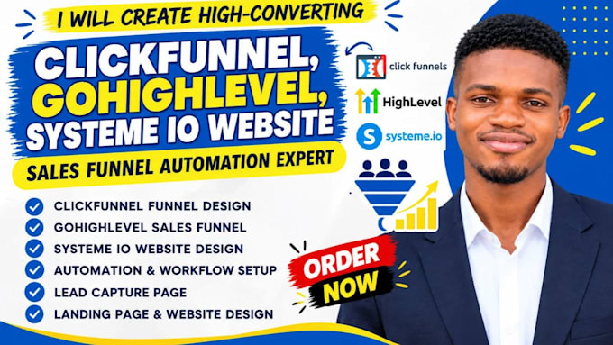 build clickfunnel gohighlevel systeme io sales funnel website automation expert