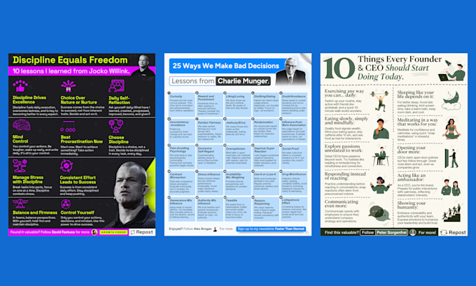 design cheat sheets, infographics for linkedin, instagram