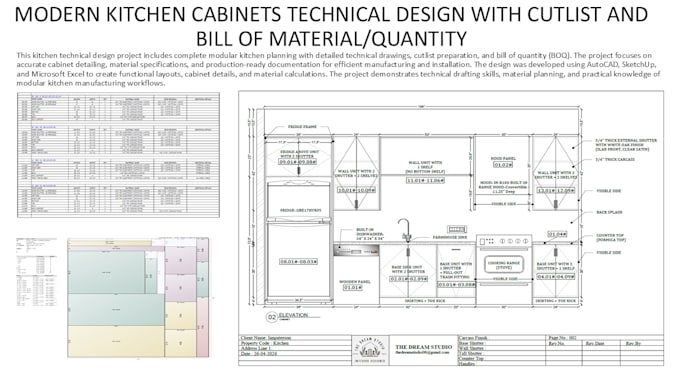 prepare production drawing, boq, bom, cut list for cabinet n furniture