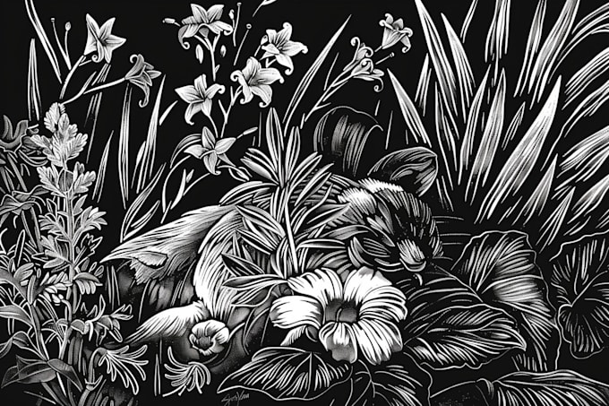 illustrate animal or botanical linocut based on your request