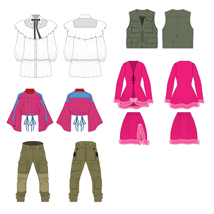 do flat sketch or mockup and tech pack for fashion design