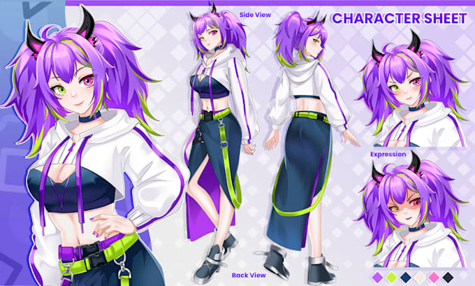 draw anime character reference sheet for your oc, vtuber design