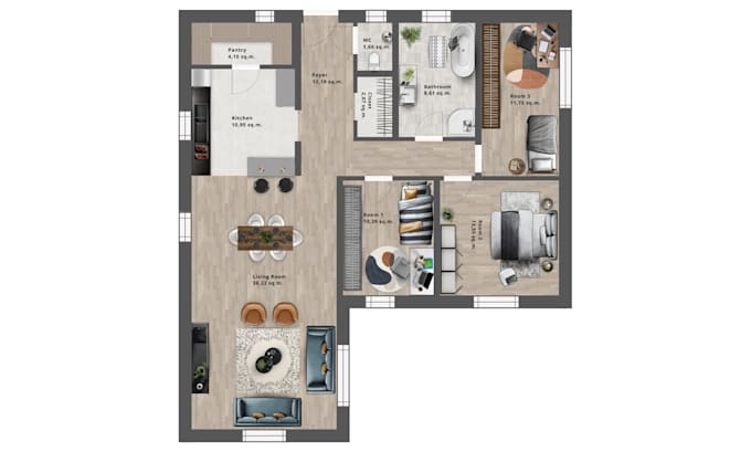 create 2d colored and textured floor plan
