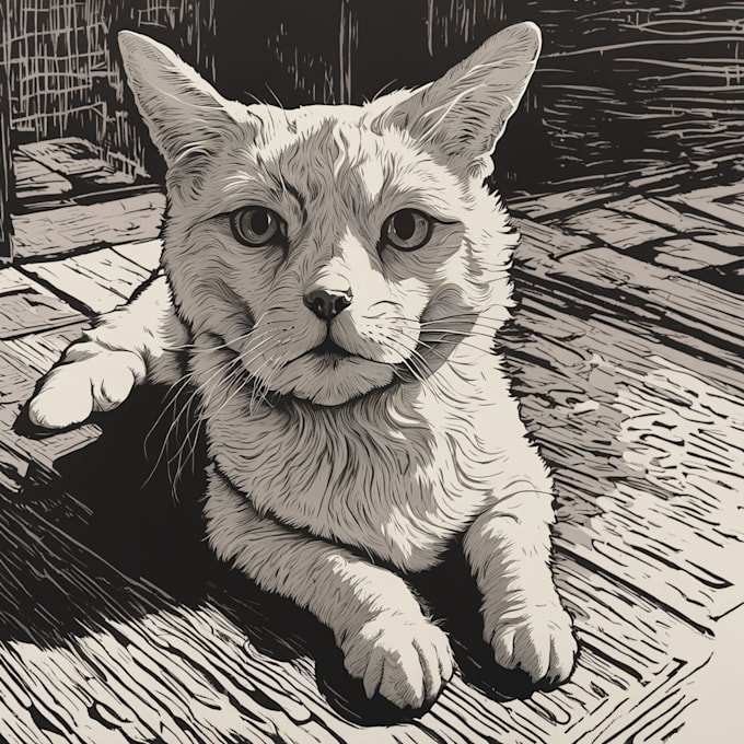 draw a pet portrait using linocut technique