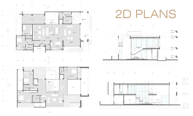 draft 2d plans for modern house, villa, apartment