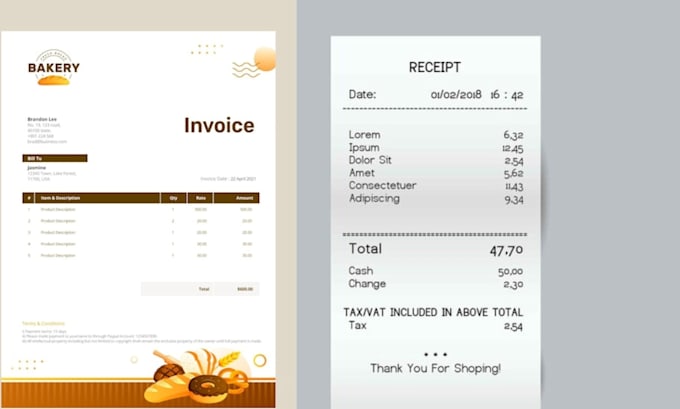 design invoice, letterhead and receipt in editable word format