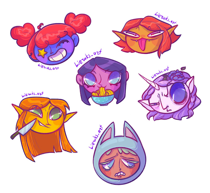 create cute digital cartoon sticker set