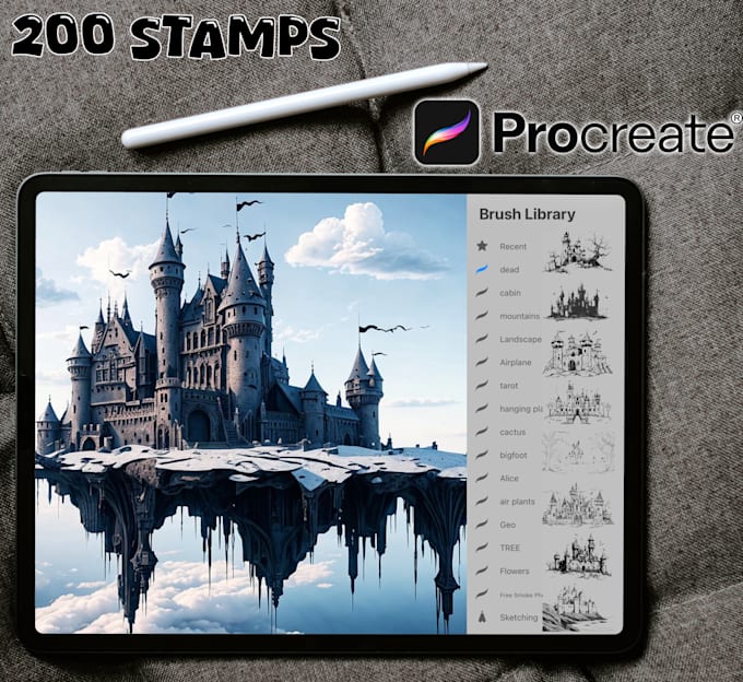create custom procreate stamp pack with 200 brushes