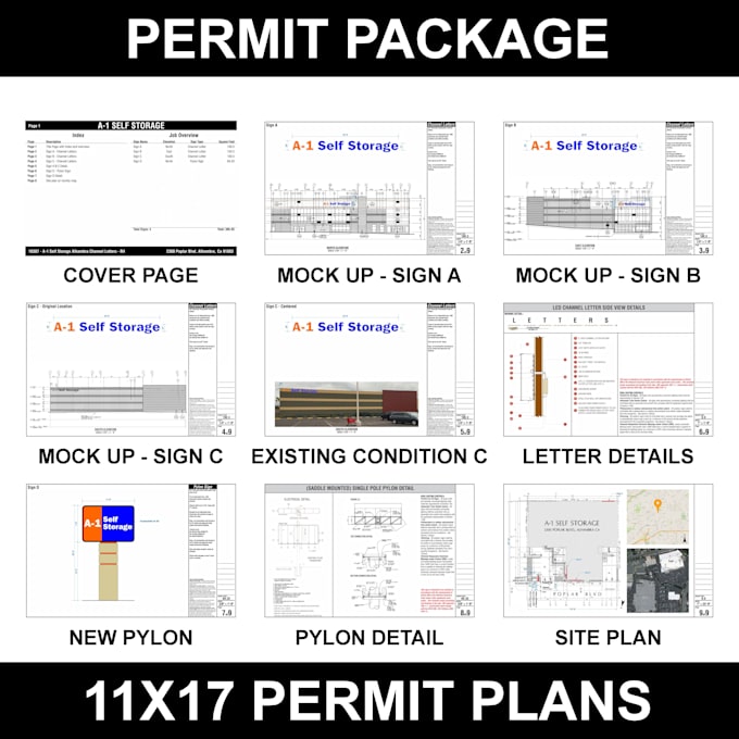 create a set storefront permit plans channel letters for city approval