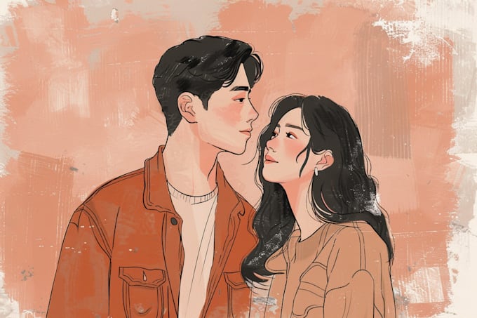 draw cute couple portrait illustration