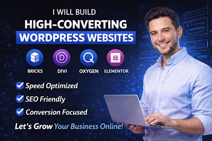 design wordpress website using divi, elementor, bricks, and oxygen builder