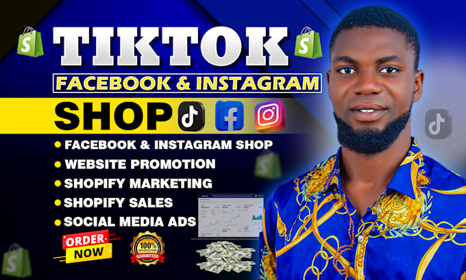 setup tiktok shop, shopify marketing, facebook and instagram ads to boost sales