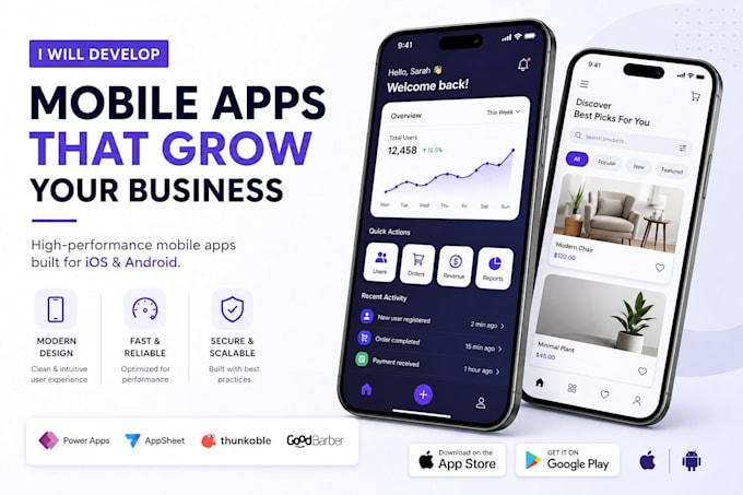 develop ai mobile app on goodbarber thunkable ios  app passion io softr glide ai