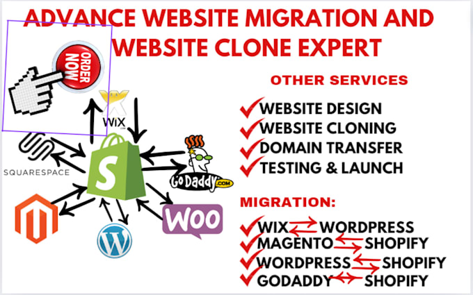 backup website wix to wordpress magento godaddy to shopify website migration