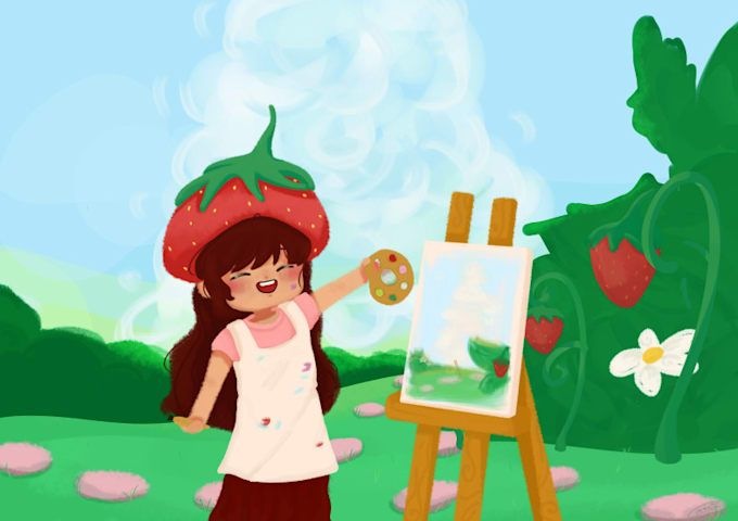 illustrate custom character with a childrens book style