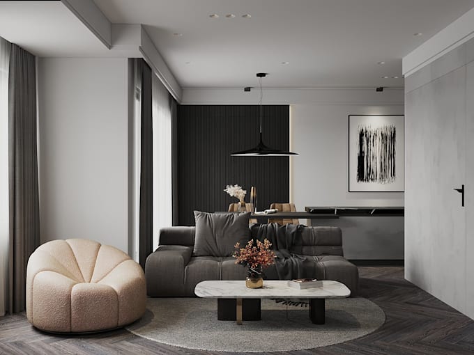 render 3d interior, interior design, house, restaurant