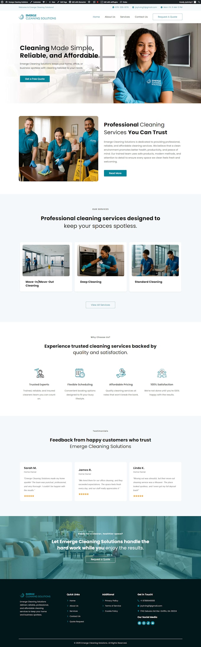 build a modern cleaning company wordpress website with booking and SEO