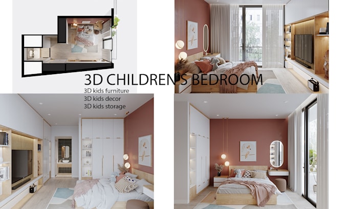 kids bedroom interior design and architectural 3d rendering