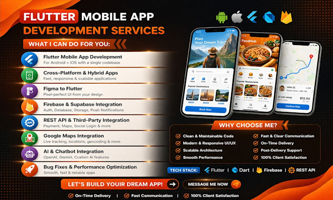 create flutter mobile apps for android and ios, flutter app development