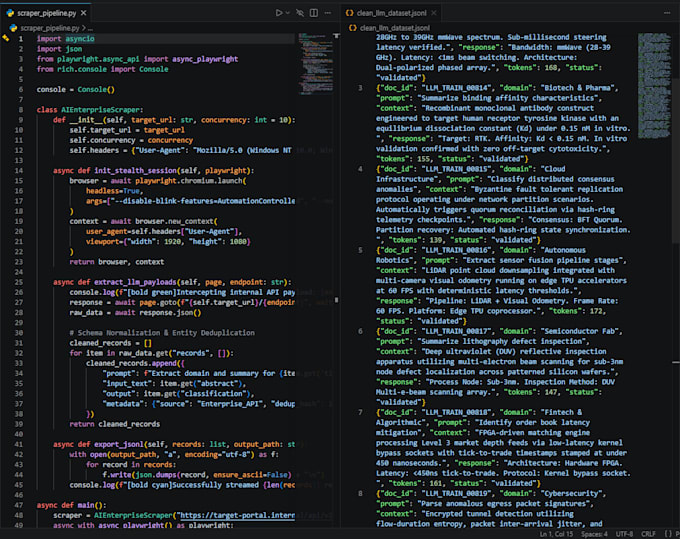 do python web scraping and build ai training datasets
