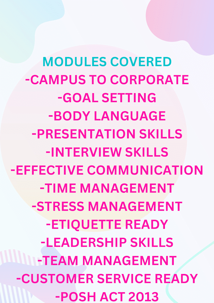 provide soft skills training and posh training