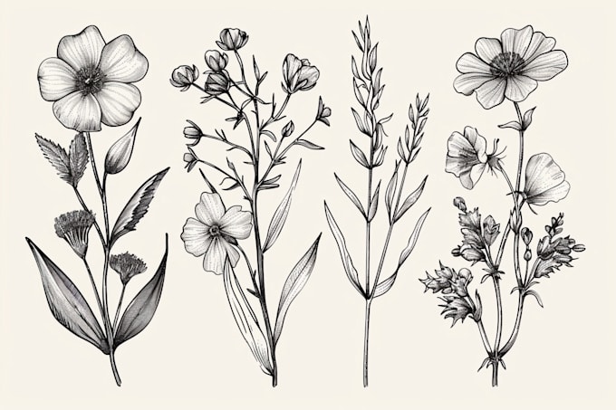 do botanical illustration flower, plant illustration, logo