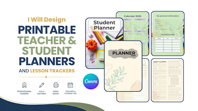 design printable teacher and student planner, lesson tracker
