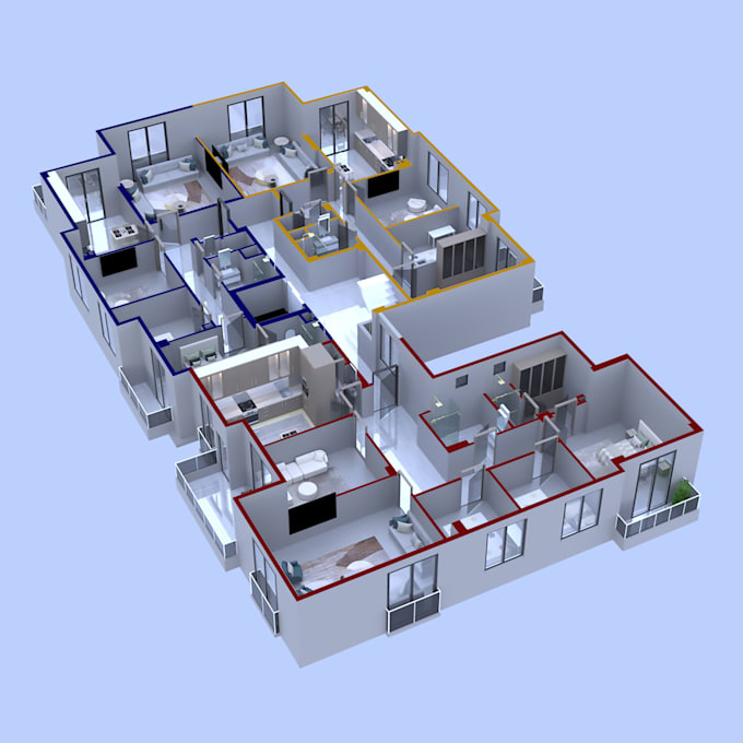 Make 3d floor plan and rendering by Fatmasvgi | Fiverr