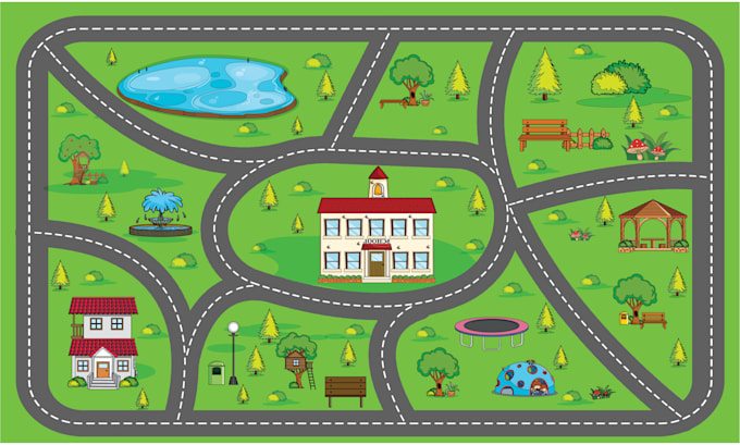 draw your cartoon map, kids mat with custom locations