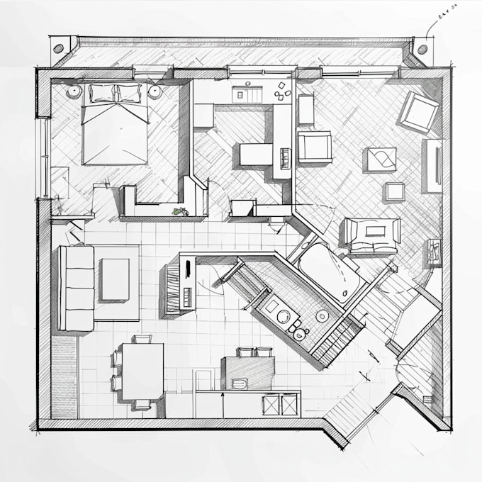 Draw 2d floor plan or drawing in autocad by Vladucusae | Fiverr