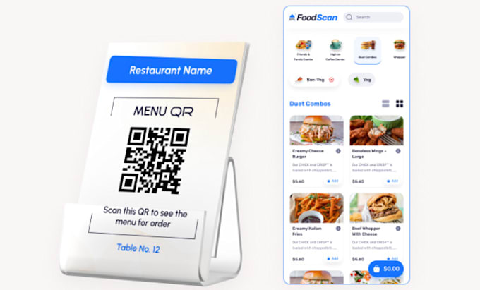 develop a qr code food menu and online ordering system