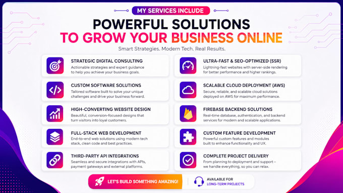 do custom website development as full stack web developer, backend developer