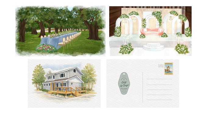 illustrate your wedding venue in watercolor realistically