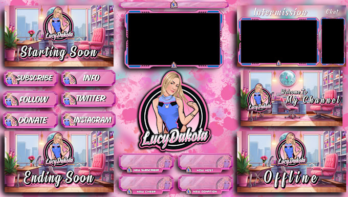 design animated stream overlay, kick, twitch overlay, twitch logo, banner emotes