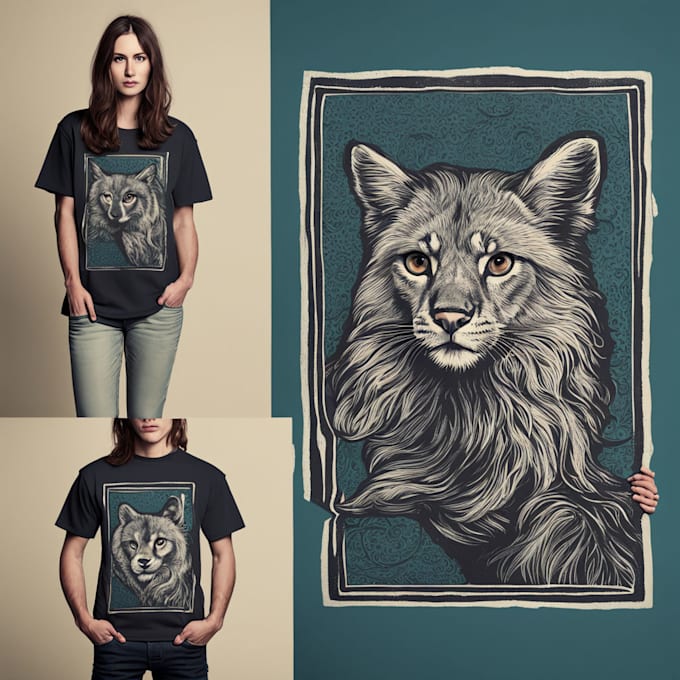 create animal linocut tshirt design for brands