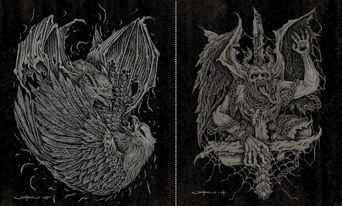 create dark art illustrations using the pointillism technique