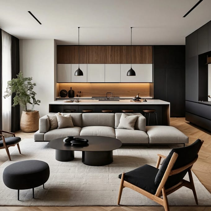 3d design kitchen , cabinet, and bathroom interior with render